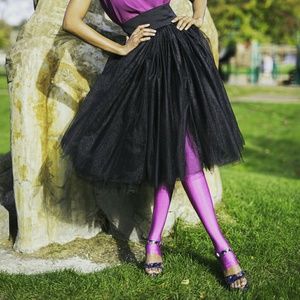 Full midi black tulle skirt with wide waist band.